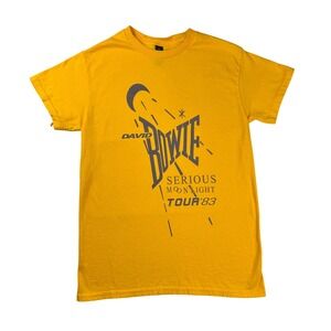David Bowie Serious Moonlight Tour 83 Graphic T-Shirt Yellow Mens Small Gildan